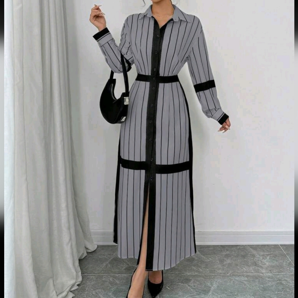 Women Long Sleeve Striped Mini Dress